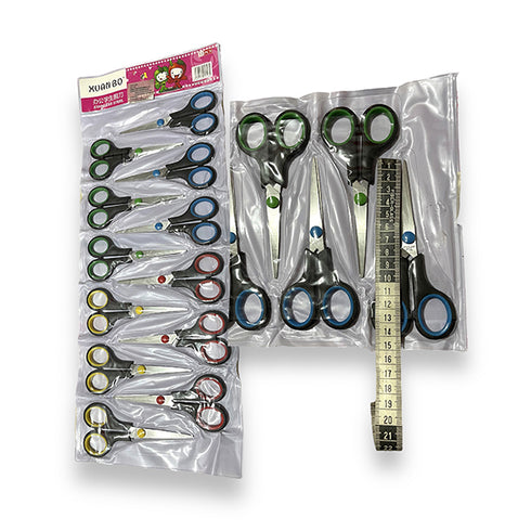 Set de 12 tijeras de punta escolares de acero inoxidable medianas.