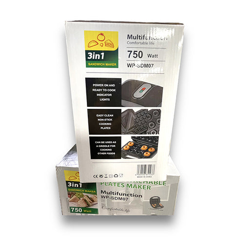 Waflera, sandwichera y mini donas 3 en 1